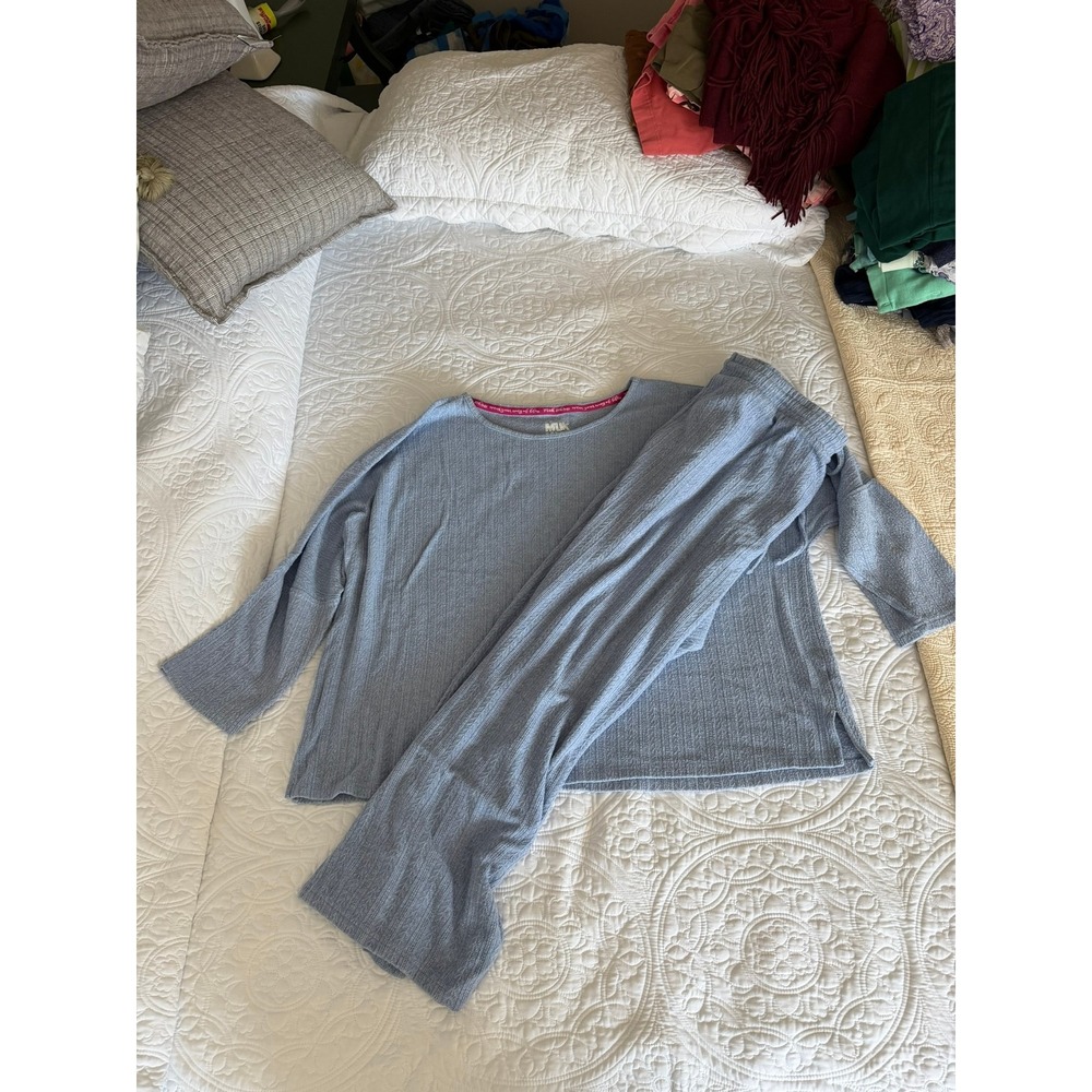 Muk Luks Light Blue Ribbed Pajama Set